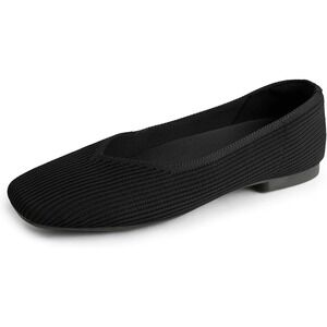 Arromic Black Knit Square Toe Flats Slip On Low Heel Shoes Womens 6.5